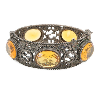 Gucci Bracelet Interlocking Flower Bangle 17 Stone Cat Head