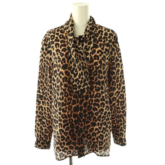 Saint Laurent Paris Silk Tie Blouse Beige Black