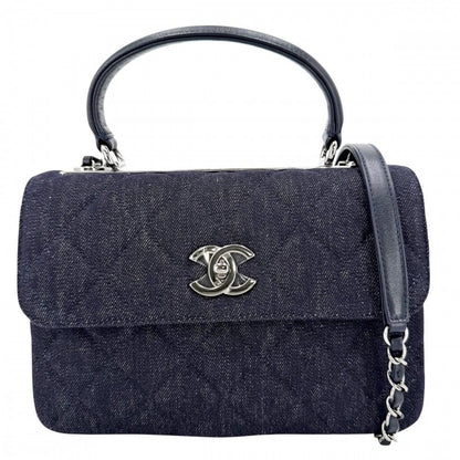Chanel 2-Way Quilted CC Logo Shoulder Bag Crossbody Chain Turnlock Denim