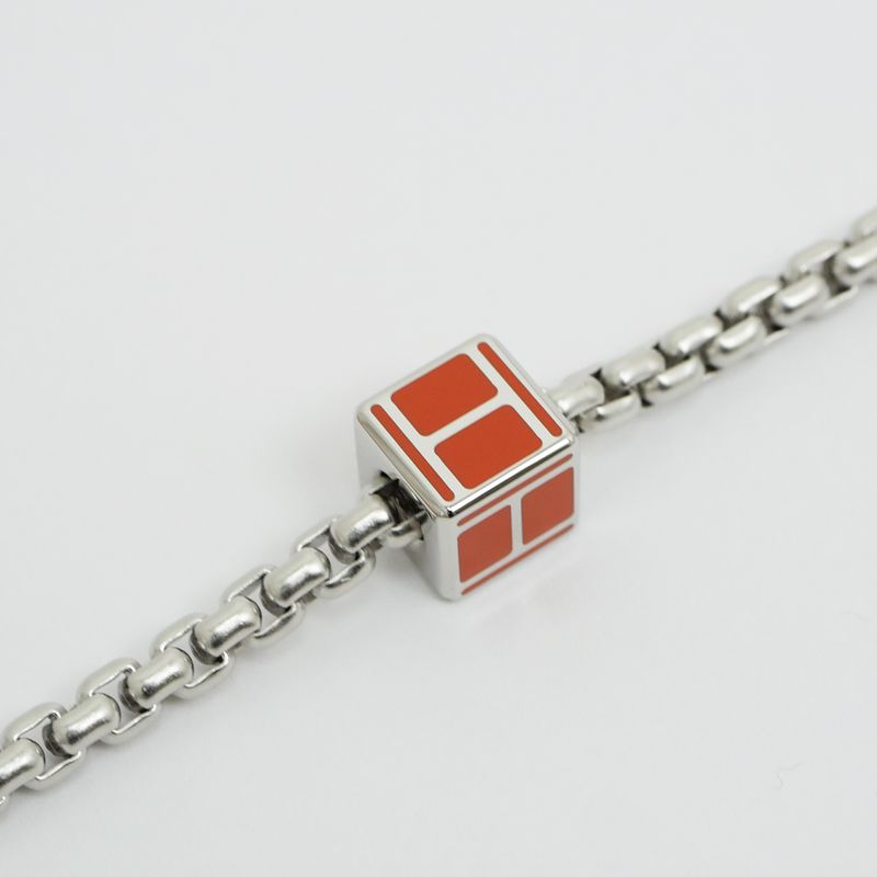 Hermes Meri Melo Necklace Buffalo Horn Metal Silver H Cube Unused
