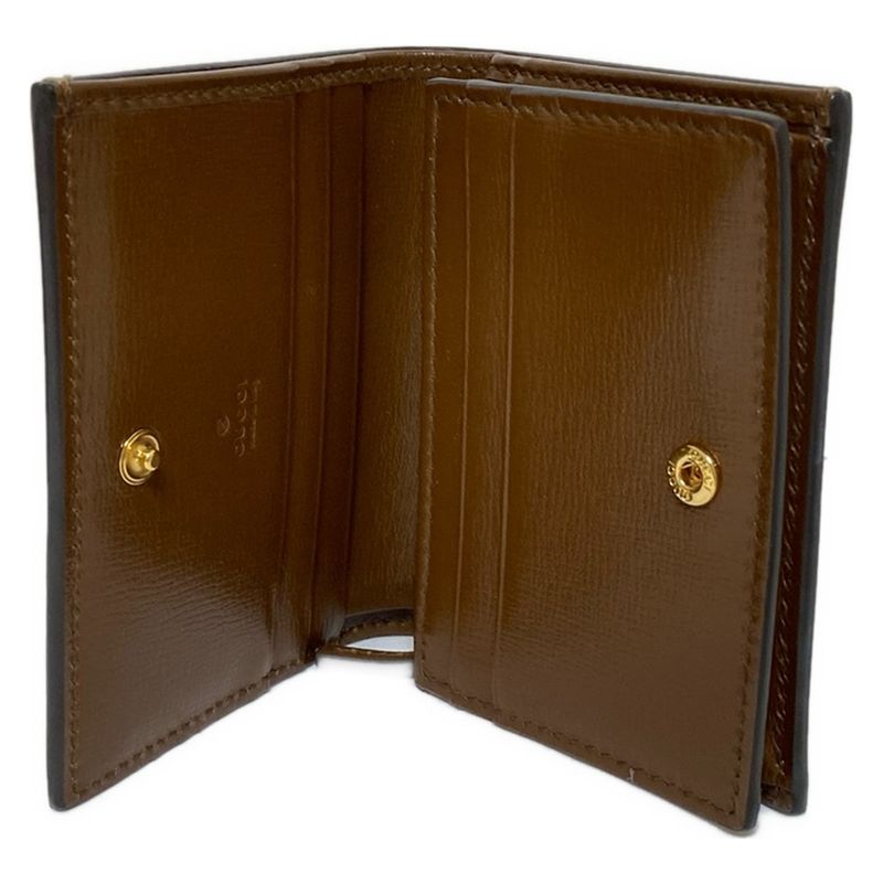 Gucci Business Card Holder GG Plus GG Supreme 648848 Beige And Bordeaux Leather