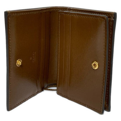 Gucci Business Card Holder GG Plus GG Supreme 648848 Beige And Bordeaux Leather