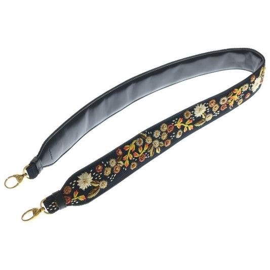 Dior Shoulder Strap Flower Motif Embroidery Black Gold