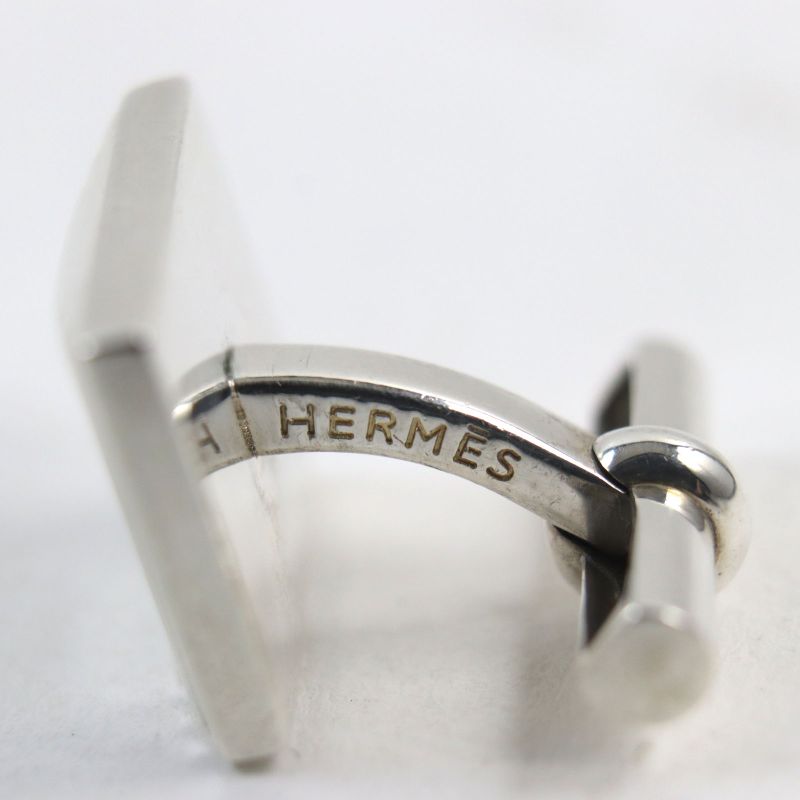 Hermes Ag925 Cadena Motif H Logo Square Form Cufflinks Button /