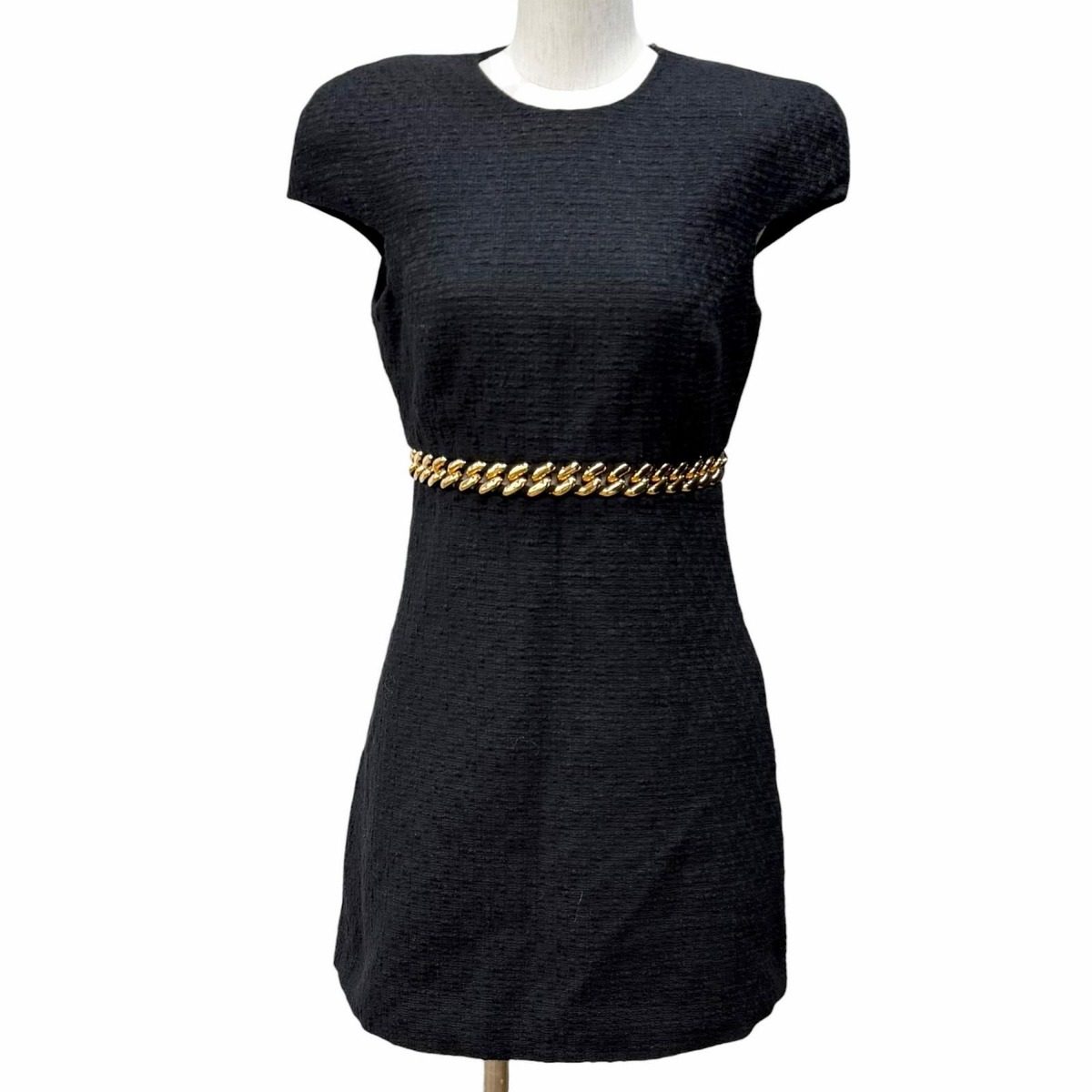Versace Cotton Gold Chain Medusa Tweed No Sleeve Dress Black 38