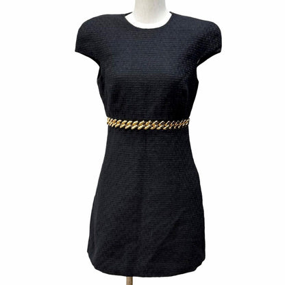 Versace Cotton Gold Chain Medusa Tweed No Sleeve Dress Black 38