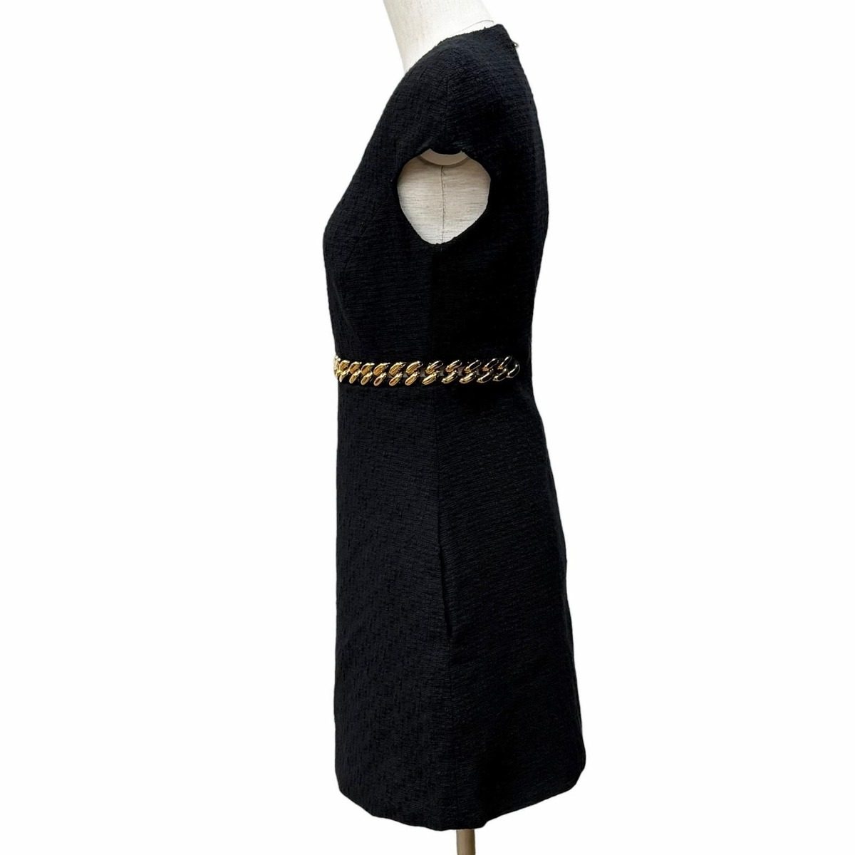 Versace Cotton Gold Chain Medusa Tweed No Sleeve Dress Black 38 — view 2