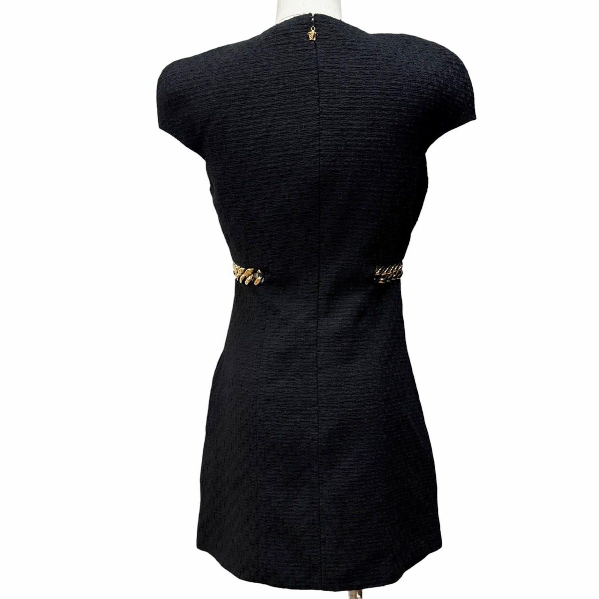 Versace Cotton Gold Chain Medusa Tweed No Sleeve Dress Black 38 — view 3