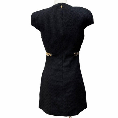 Versace Cotton Gold Chain Medusa Tweed No Sleeve Dress Black 38 — view 3