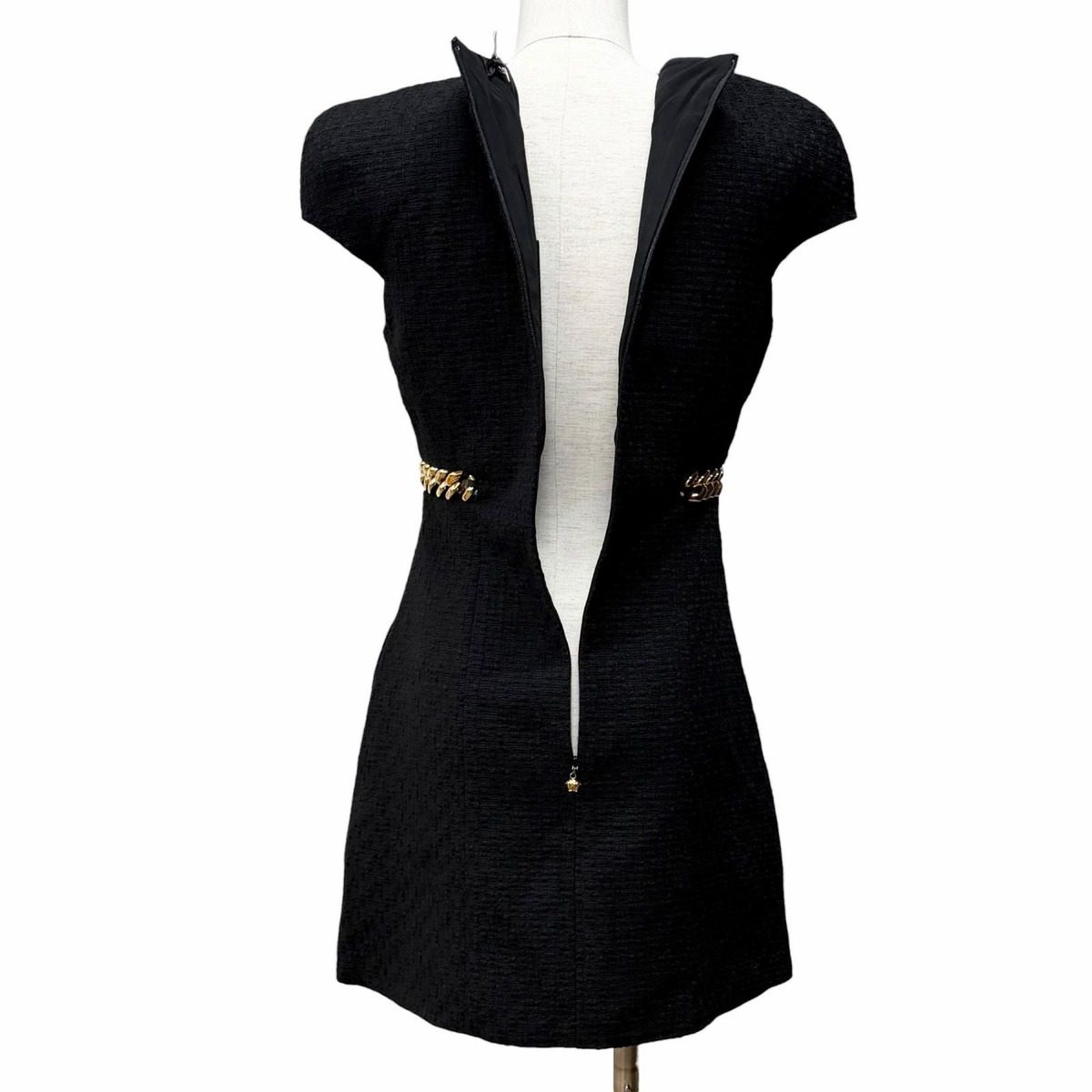 Versace Cotton Gold Chain Medusa Tweed No Sleeve Dress Black 38 — view 5
