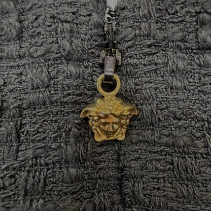 Versace Cotton Gold Chain Medusa Tweed No Sleeve Dress Black 38 — view 6