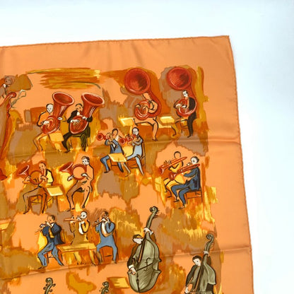 Hermes Carre 90 Concerto Orange 100% Silk Scarf