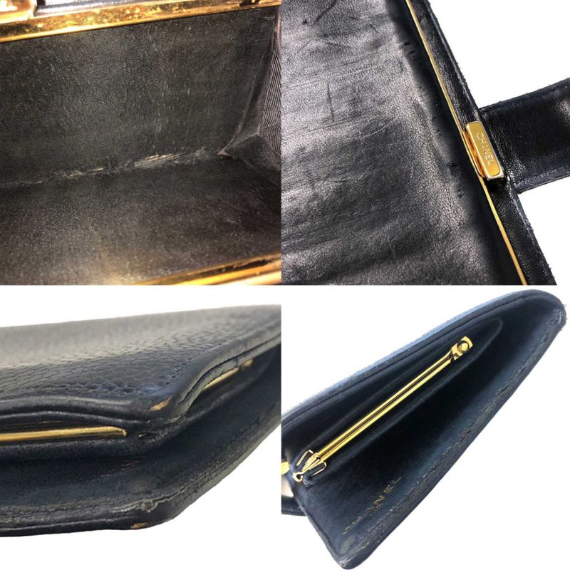 Chanel Caviar Skin Coco Mark Wallet Long Wallet Black