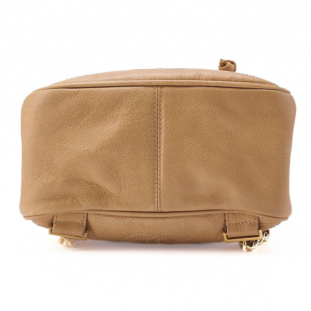 Chanel Backpack Caviar Skin Triple Coco Turnlock Beige Gold Hardware Women's