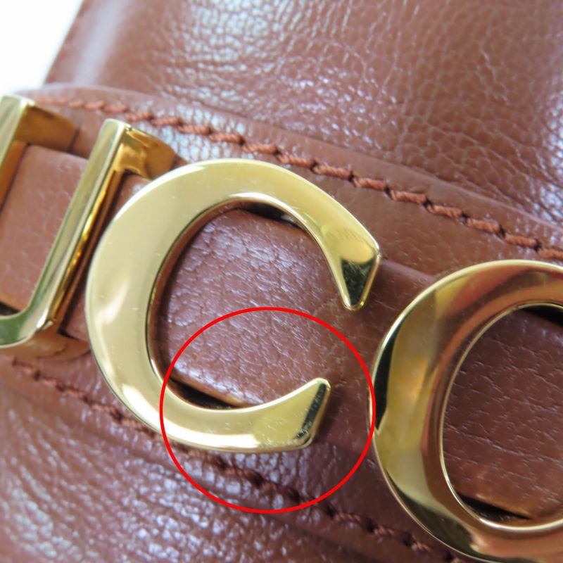 Gucci 700036 Logo Metal Leather Loafer Brown Gold Hardware 35 With Box And