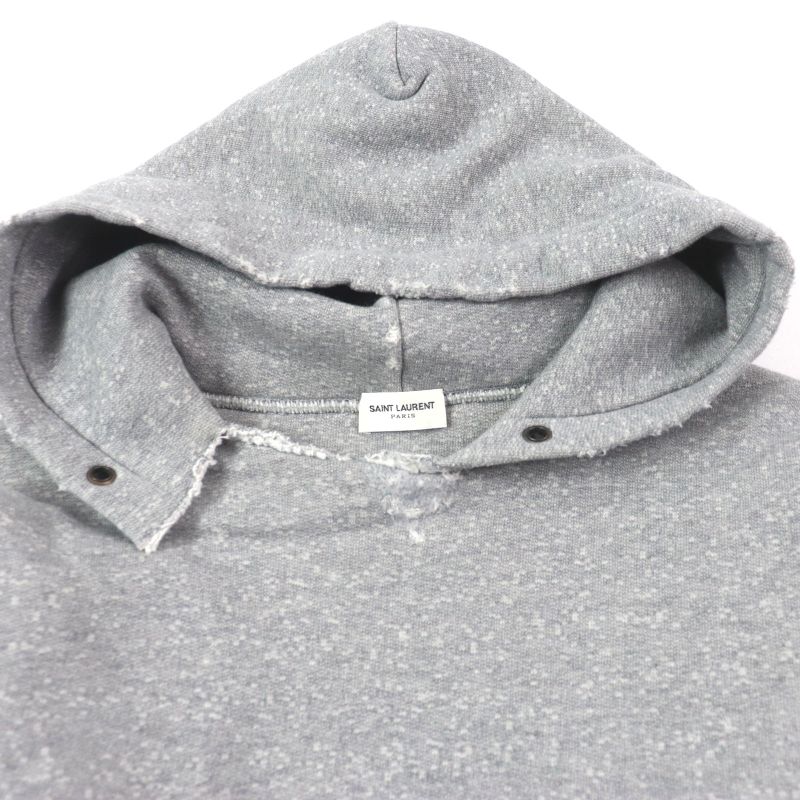  Saint Laurent 2022 704159 Cotton Back Print Damaged Pullover Hoodie Grey M