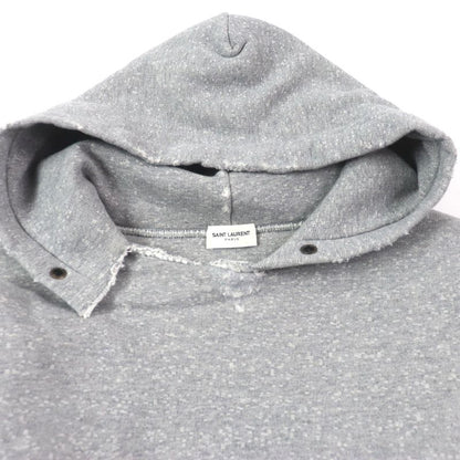  Saint Laurent 2022 704159 Cotton Back Print Damaged Pullover Hoodie Grey M