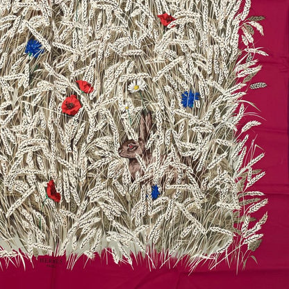 Hermes Carre 90 Lapins DANS UN Champ DE Wheat Field And Rabbit Red X Multicolor