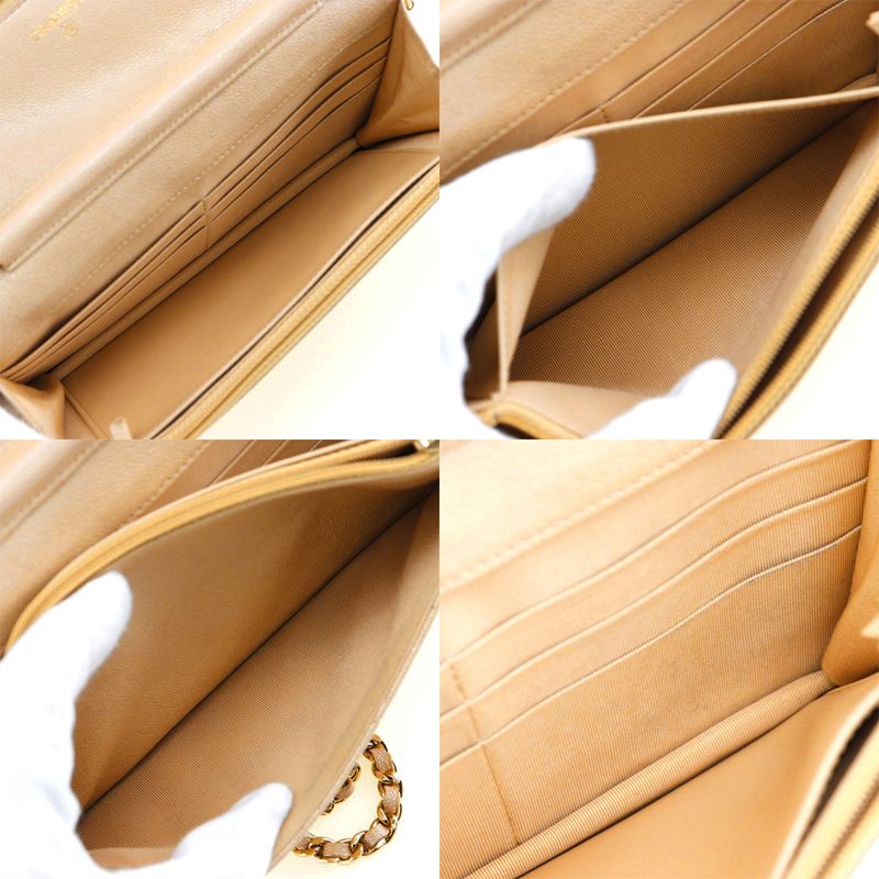 Chanel Classic Chain Wallet Matelasse Long Wallet In Calf And Caviar Skin Beige