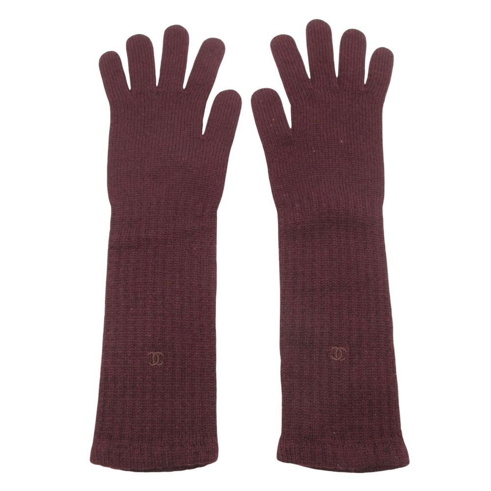 Chanel Gloves Cashmere CC Logo Knit Long Dark Brown