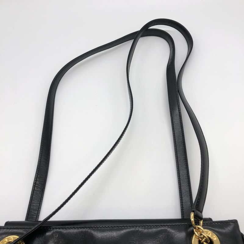 Gucci 001 46 1641 Shoulder Bag Tote Leather Black Women Men Vintage Fashion