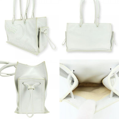 Loewe Tote Bag Crown Logo Stitch Leather Plastic White Studded Shopper Tote