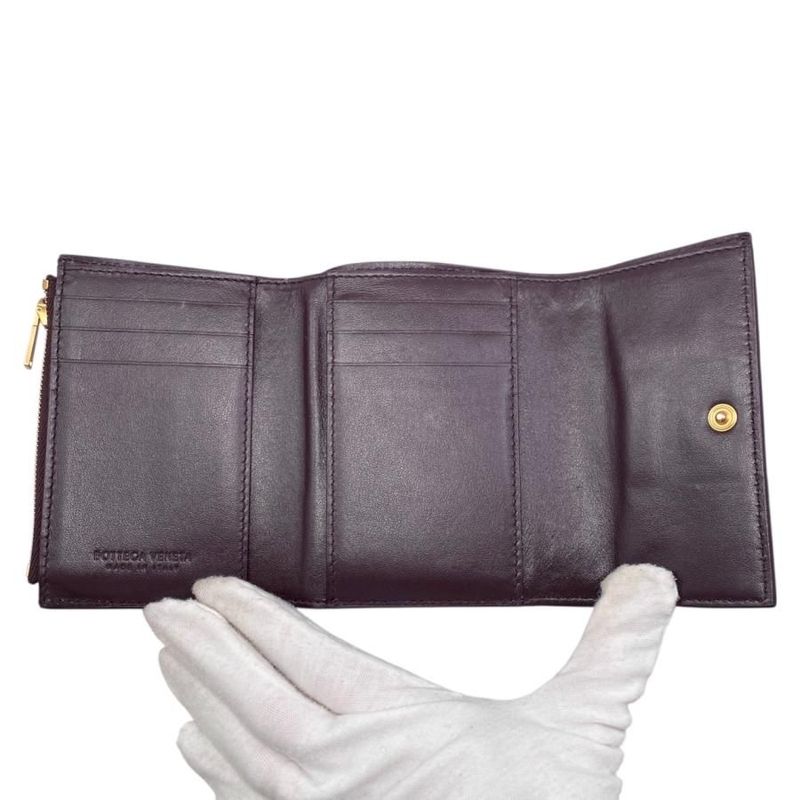 Bottega Veneta Trifold Wallet Maxi Intrecciato 651372 Leather Purple Gold