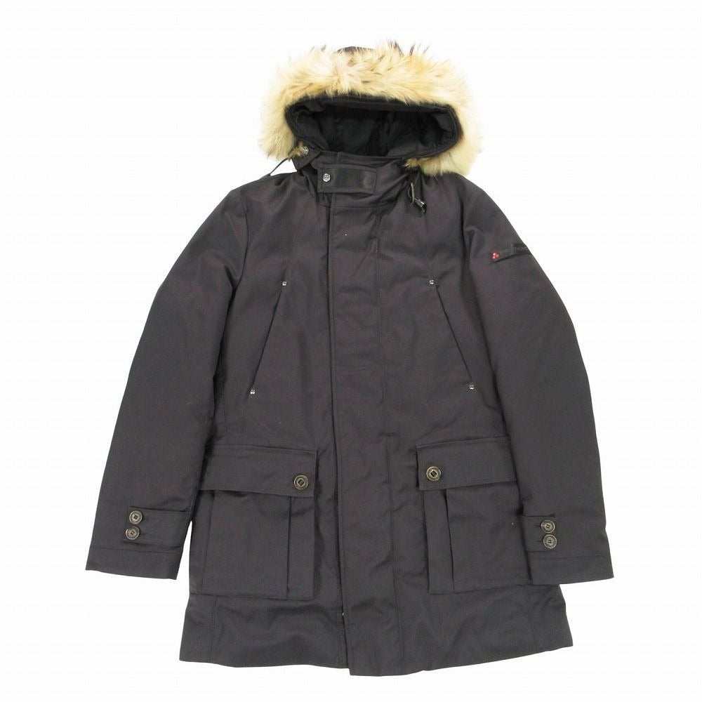 Bvlgari Peuterey Down Coat Jacket Fur Hooded a 50 L Black