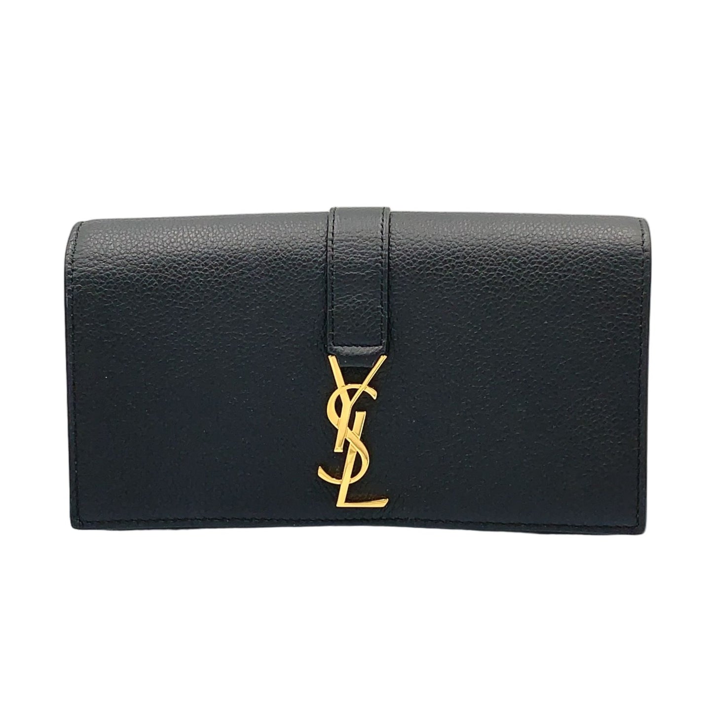 Saint Laurent YSL Line Large Flap Leather Black Wallet Gold