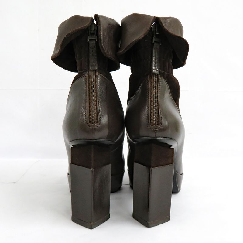 Fendi Thick Heel Platform Boots 36.5 Brown Leather Suede Shorts Back