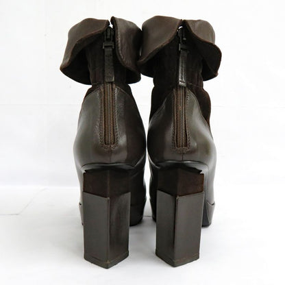 Fendi Thick Heel Platform Boots 36.5 Brown Leather Suede Shorts Back