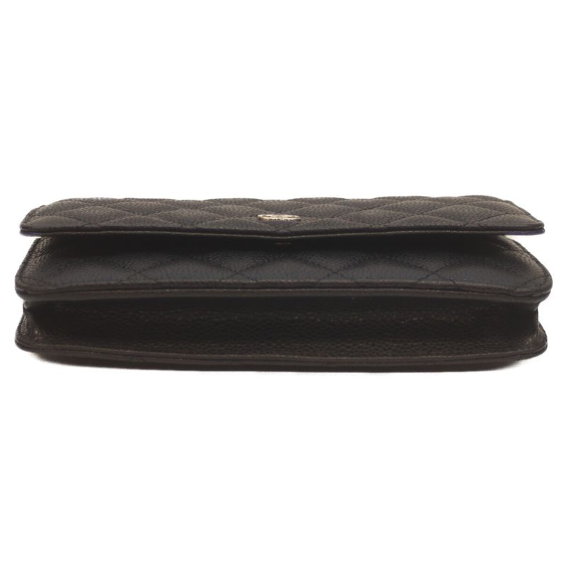 Chanel Ap0250 No 27 Black Caviar Skin Svhardware Chain Wallet With Coin Purse