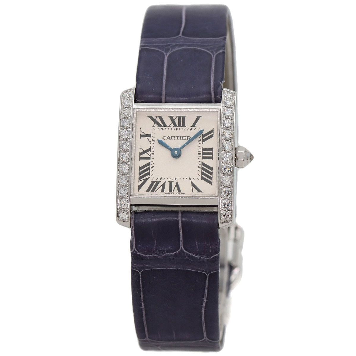 Cartier Tank Francaise SM Side Diamond Watch 18K White Gold Leather