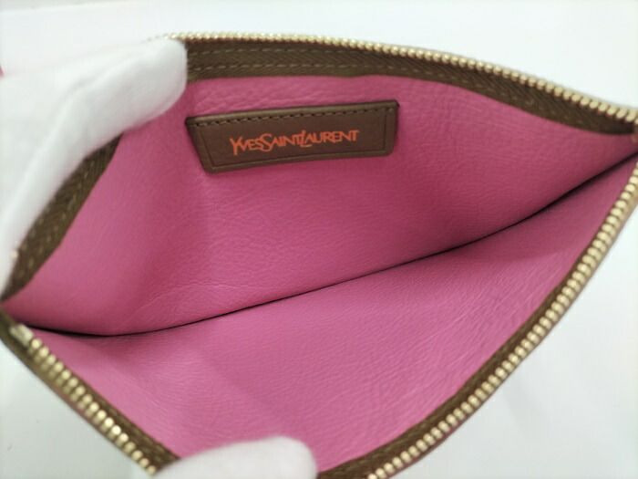 YVES Saint Laurent Neo Double Reversible Tote Bag Leather Pink Brown 284650