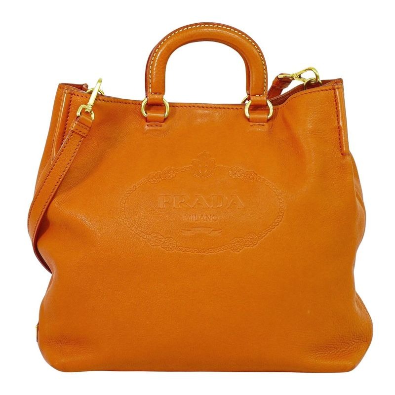 Prada Leather 2-Way Tote Handbag Orange Bag