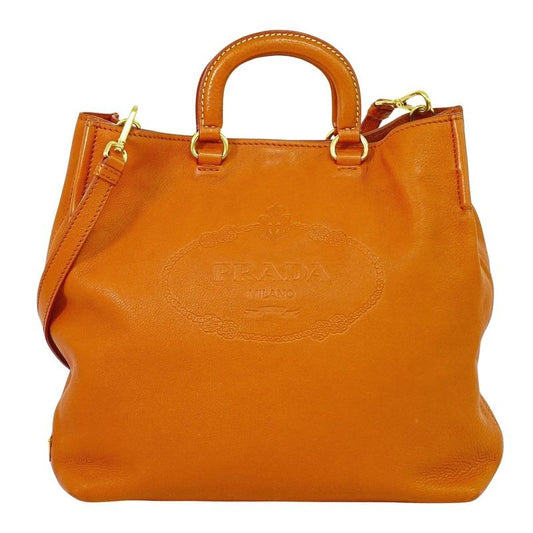 Prada Leather 2-Way Tote Handbag Orange Bag