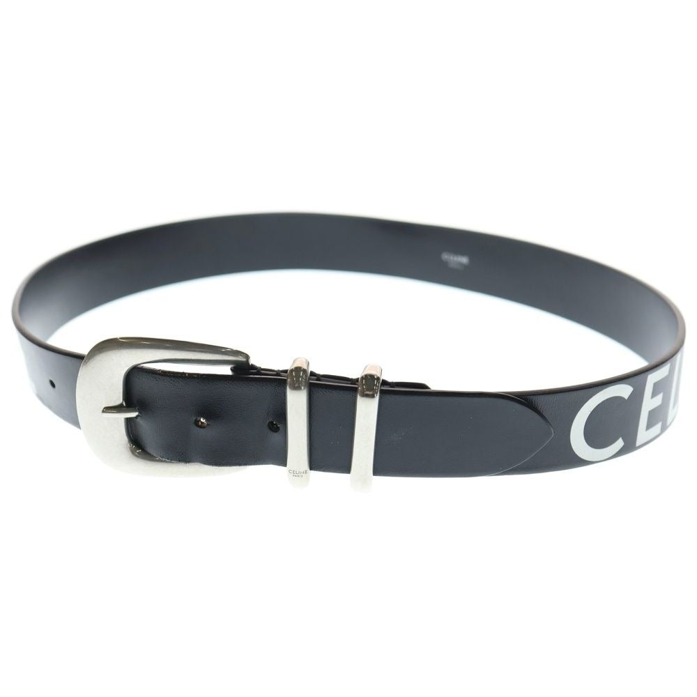 Celine Logo Print Leather Western Belt Black