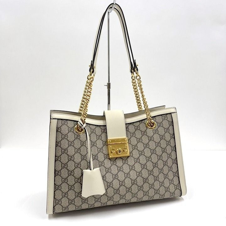 Gucci Padlock GG Chain Shoulder Bag Supreme Beige White