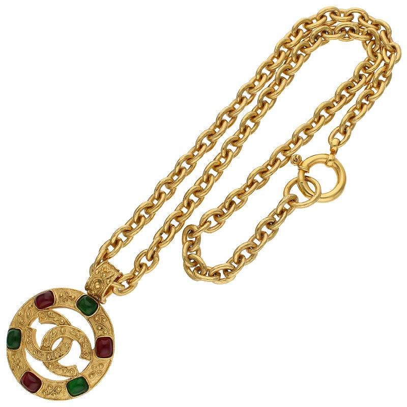 Chanel Coco Mark Gripore Color Stone Necklace Men's