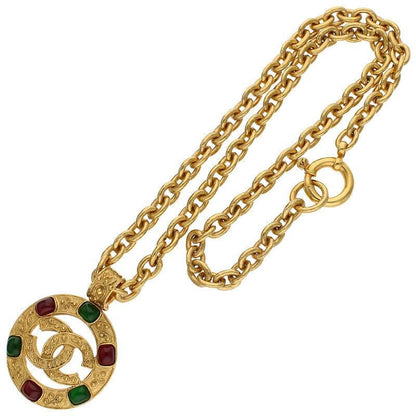 Chanel Coco Mark Gripore Color Stone Necklace Men's