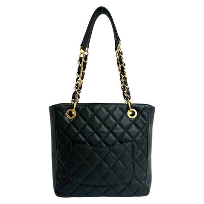 Chanel Quilted CC Logo Caviar Leather Chain Tote Black — view 3