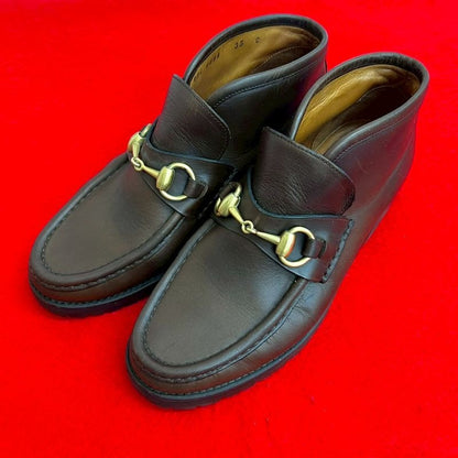 Gucci Horsebit Hardware Leather Short Boots Shoes 35 Size Brown