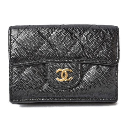 Chanel Coin Case Mini Wallet Compact Trifold Caviar