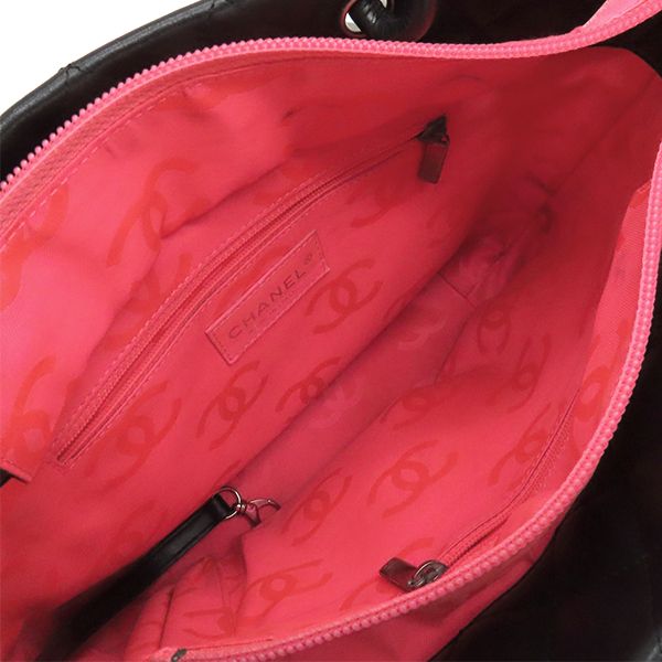 Chanel Tote Bag Cambon Line Medium Leather Enamel Black Silver Hardware Black