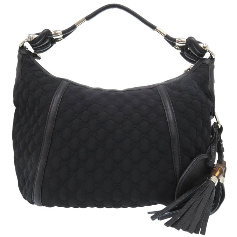 Gucci GG Logo Fringe Bamboo One Shoulder Bag Horsebit Hobo Nylon Leather