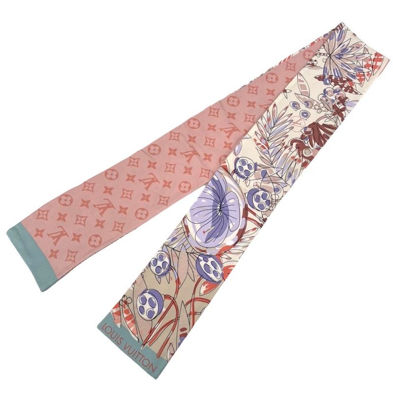 Louis Vuitton Monogram Floral Reversible Scarf Tulley Bandeau White Pink
