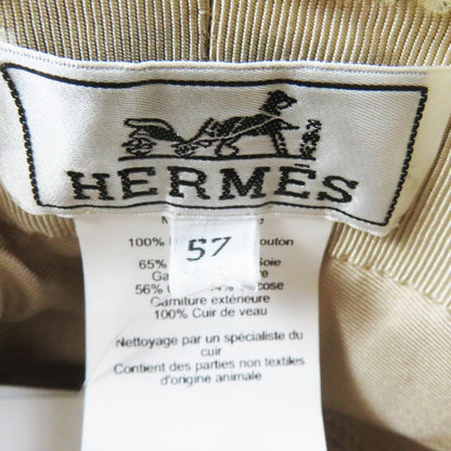 Hermes Fauve Mouton Bucket Hat/hat With Leather Patch Beige 57 Made In France