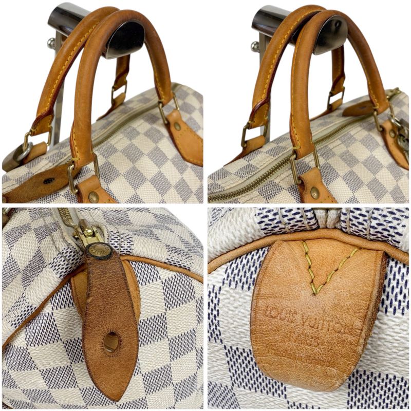 Louis Vuitton Damier Azure Speedy 30 Mini Boston Bag Handbag White Beige