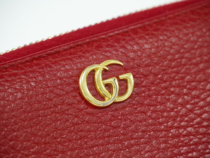 Authentic Gucci GG Marmont Round Zipper Long Wallet Long Wallet Leather Red