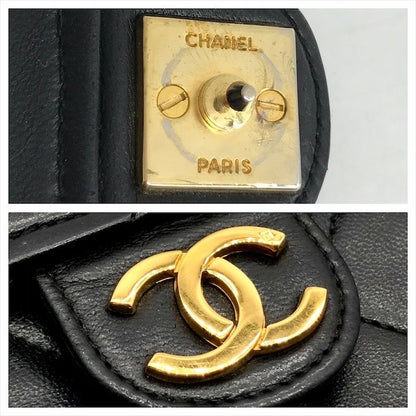 Chanel CC Logo Quilted Lambskin Push Lock Chain Shoulder Bag Black